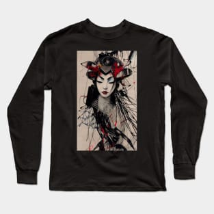 Geisha painting, expressive dripping art Long Sleeve T-Shirt